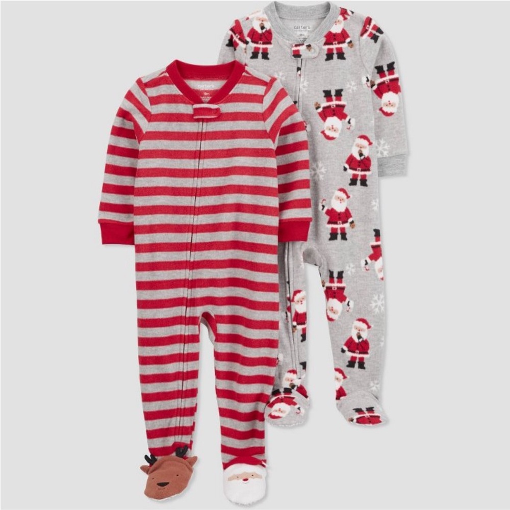 Carter’s Toddler 2 Christmas Fleece Footed Pajamas Size 12 Months NEW